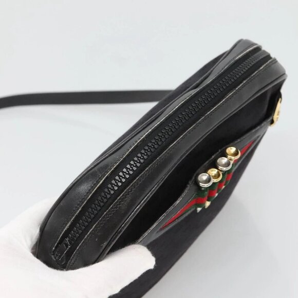 GUCCI Micro GG Canvas Web Sherry Line Shoulder Bag Black Gold Red Auth - Picture 12 of 16